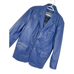 NWOT! EXCELLED! STUNNING ROYAL BLUE GENUINE LEATHER, 3 BUTTON DRESS JACKET! LT